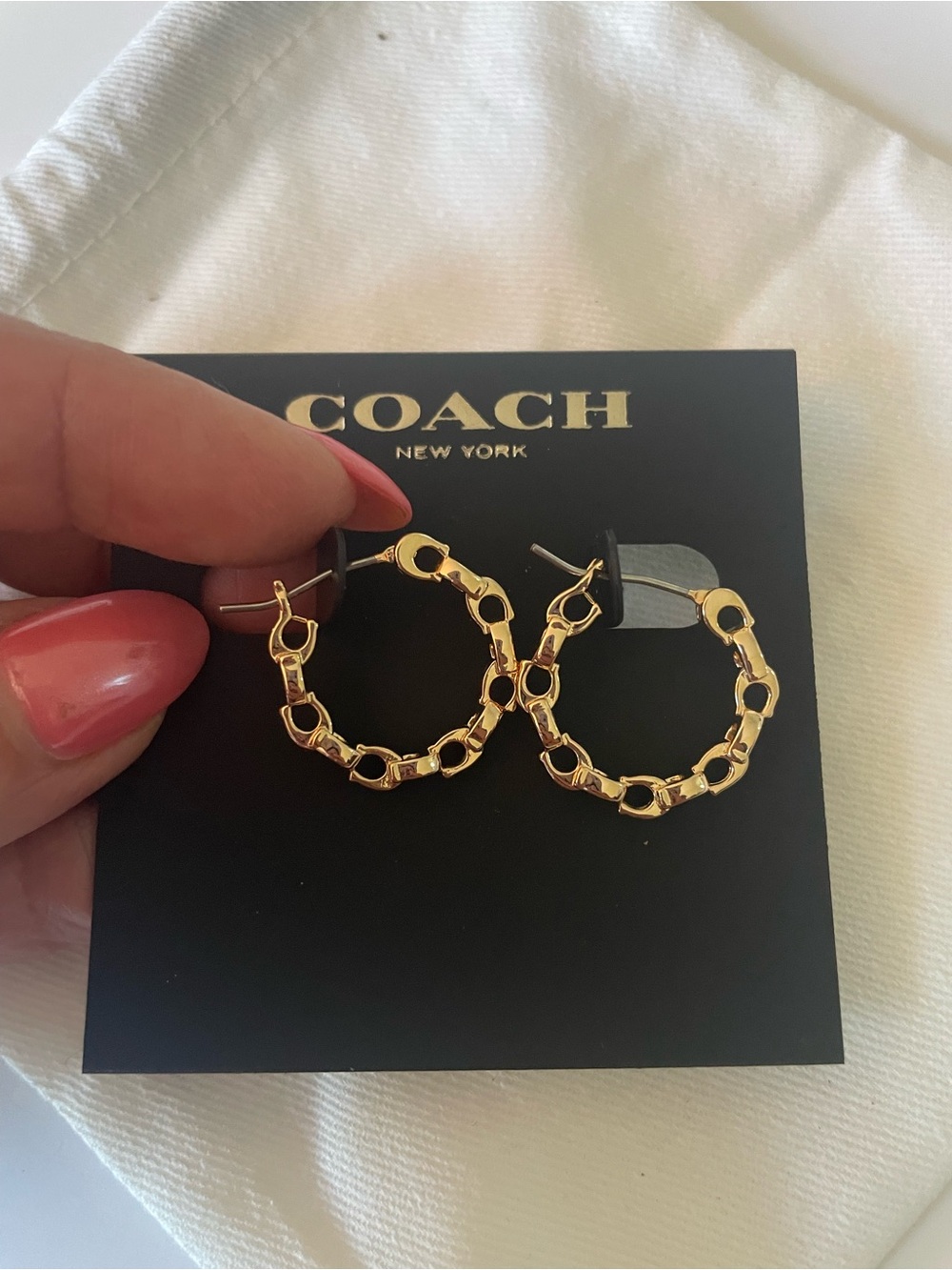 COACH Gold Link Hoop Earrings for Women - Picture 2 of 3